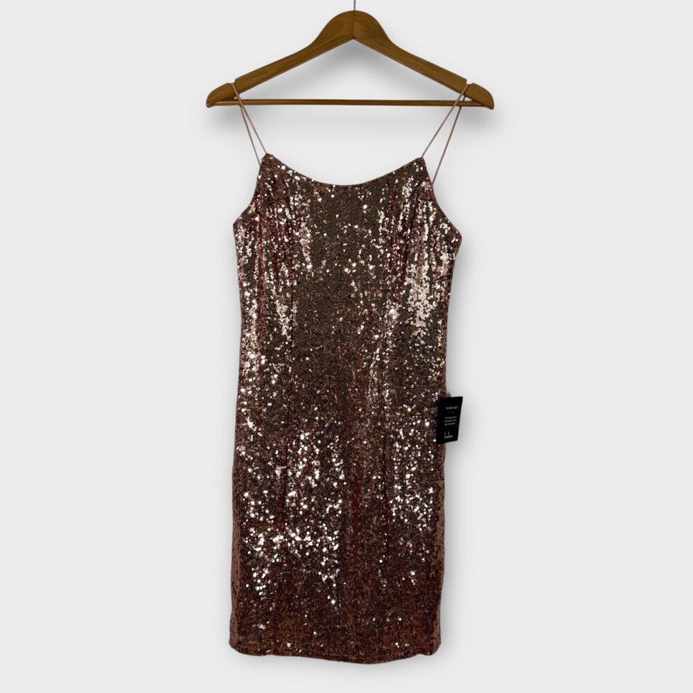 Lulus Women’s Size Large Rose Gold Bring It Sequin Bodycon Mini Dress New - Picture 1 of 9